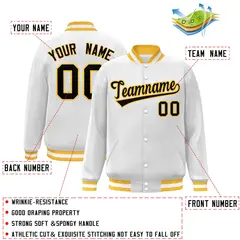 White Black-Gold Classic Varsity Full-Snap Letterman Jacket 2