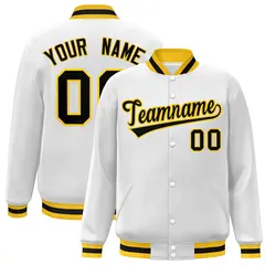 White Black-Gold Classic Varsity Full-Snap Letterman Jacket 1