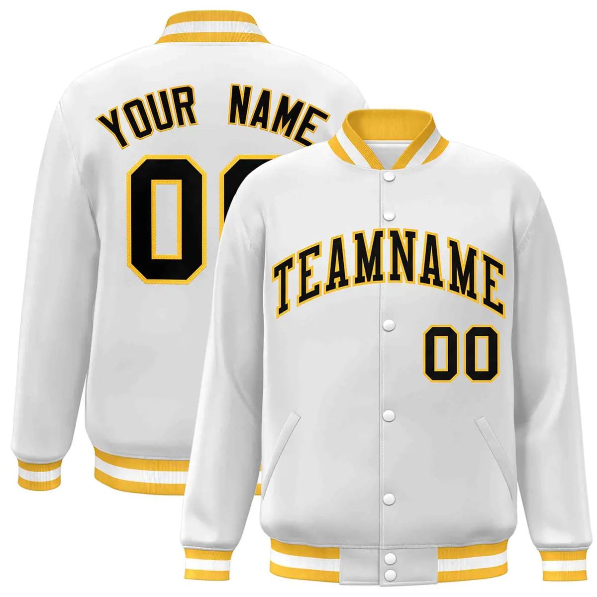 White Black-Gold Classic Varsity Full-Snap Letterman Jacket