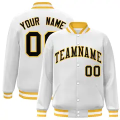 White Black-Gold Classic Varsity Full-Snap Letterman Jacket 1