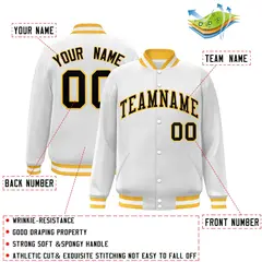 White Black-Gold Classic Varsity Full-Snap Letterman Jacket 2
