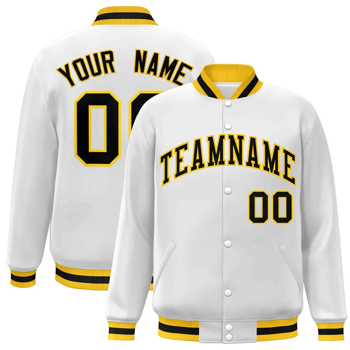 White Black-Gold Classic Varsity Full-Snap Letterman Jacket
