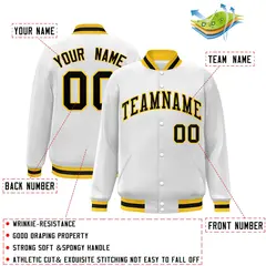 White Black-Gold Classic Varsity Full-Snap Letterman Jacket 2