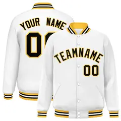 White Black-Gold Classic Varsity Full-Snap Letterman Jacket