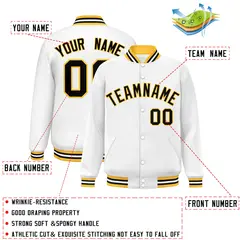 White Black-Gold Classic Varsity Full-Snap Letterman Jacket 2