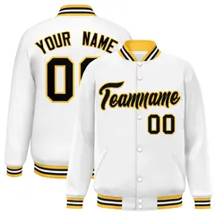 White Black-Gold Classic Varsity Full-Snap Letterman Jacket