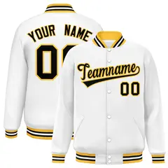 White Black-Gold Classic Varsity Full-Snap Letterman Jacket 1