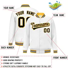 White Black-Gold Classic Varsity Full-Snap Letterman Jacket 2