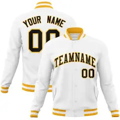 White Black-Gold Classic Varsity Full-Snap Letterman Jacket 1