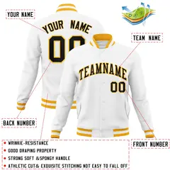 White Black-Gold Classic Varsity Full-Snap Letterman Jacket 4