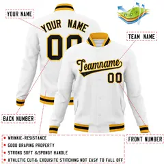 White Black-Gold Classic Varsity Full-Snap Letterman Jacket 4