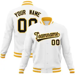 White Black-Gold Classic Varsity Full-Snap Letterman Jacket 1