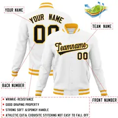White Black-Gold Classic Varsity Full-Snap Letterman Jacket 4