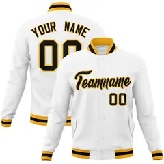 White Black-Gold Classic Varsity Full-Snap Letterman Jacket