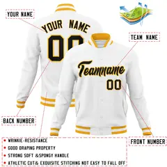 White Black-Gold Classic Varsity Full-Snap Letterman Jacket 4