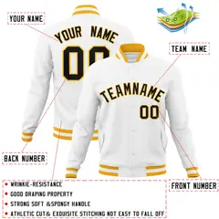 White Black-Gold Classic Varsity Full-Snap Letterman Jacket 4
