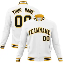 White Black-Gold Classic Varsity Full-Snap Letterman Jacket