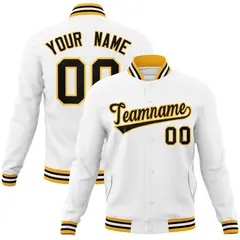 White Black-Gold Classic Varsity Full-Snap Letterman Jacket