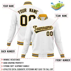 White Black-Gold Classic Varsity Full-Snap Letterman Jacket 4