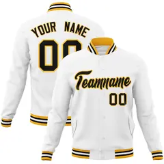 White Black-Gold Classic Varsity Full-Snap Letterman Jacket