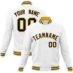 White Black-Gold Classic Varsity Full-Snap Letterman Jacket