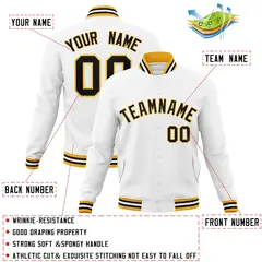 White Black-Gold Classic Varsity Full-Snap Letterman Jacket 4