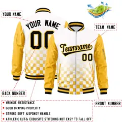 White Black Gold Grid Color Block Full-Zip Letterman Raglan Jacket 2