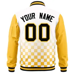 White Black Gold Grid Color Block Full-Zip Letterman Raglan Jacket 4