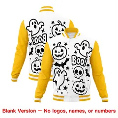 White Black Gold Halloween Bats Pumpkins Ghost Letterman Jacket 7