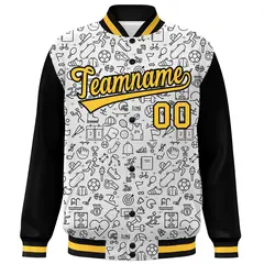 White Black-Gold Line Graffiti Raglan Varsity Letterman Jacket 3