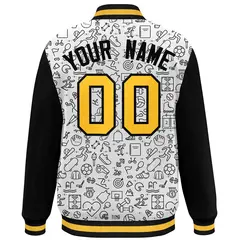 White Black-Gold Line Graffiti Raglan Varsity Letterman Jacket 4