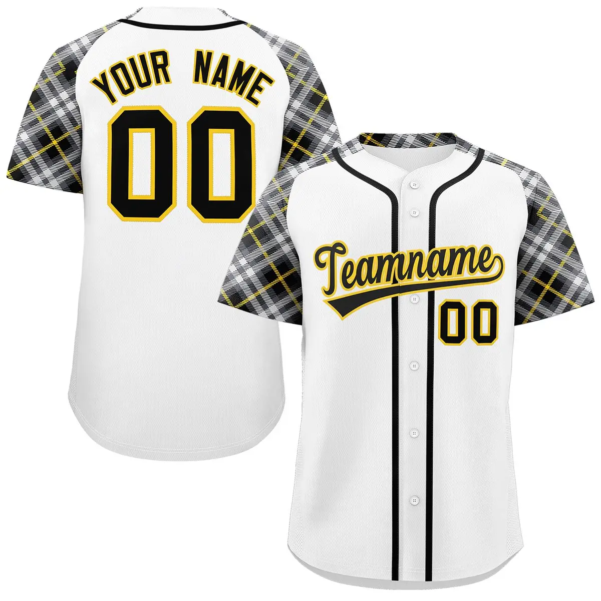 White Black-Gold Raglan Sleeves Authentic Baseball Jersey