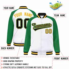 White Black-Gold Raglan Varsity Letterman Full-Snap Jacket 2