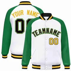 White Black-Gold Raglan Varsity Letterman Full-Snap Jacket 1