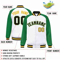 White Black-Gold Raglan Varsity Letterman Full-Snap Jacket 2