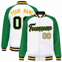 White Black-Gold Raglan Varsity Letterman Full-Snap Jacket 1
