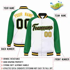 White Black-Gold Raglan Varsity Letterman Full-Snap Jacket 2