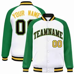 White Black-Gold Raglan Varsity Letterman Full-Snap Jacket 1
