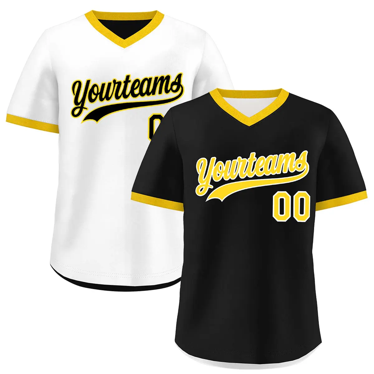 White Black Gold Reversible Pullover Baseball Jersey