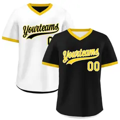 White Black Gold Reversible Pullover Baseball Jersey