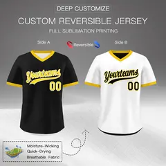 White Black Gold Reversible Pullover Baseball Jersey 2