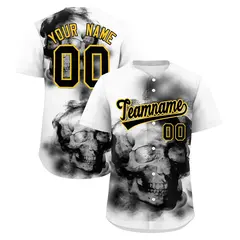 White Black Gold Skeleton Graffiti Baseball Jersey 1