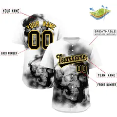 White Black Gold Skeleton Graffiti Baseball Jersey 2