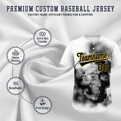 White Black Gold Skeleton Graffiti Baseball Jersey 4