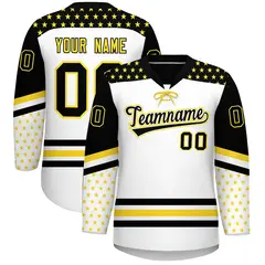 White Black Gold Star Series Lace-Up Neck Hockey Jersey