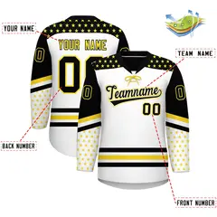 White Black Gold Star Series Lace-Up Neck Hockey Jersey 2