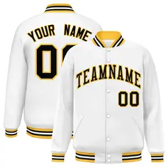 White Black-Gold Two Tone Letterman Full-Snap Varsity Jacket