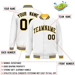 White Black-Gold Two Tone Letterman Full-Snap Varsity Jacket 2