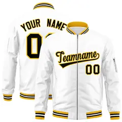 White Black-Gold Varsity Full-Zip Letterman Bomber Jacket 1