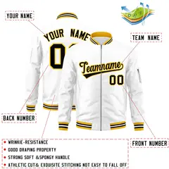 White Black-Gold Varsity Full-Zip Letterman Bomber Jacket 2